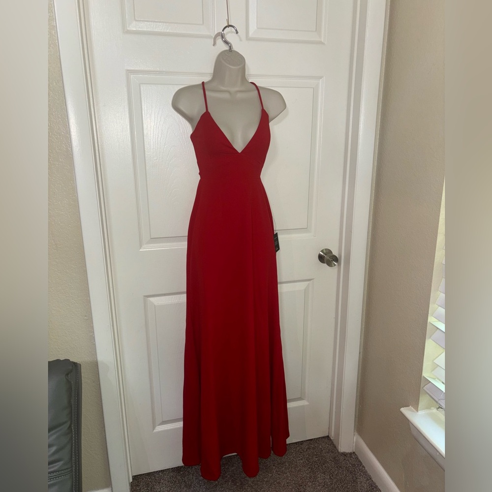 Lulu’s floor length Red Dress.